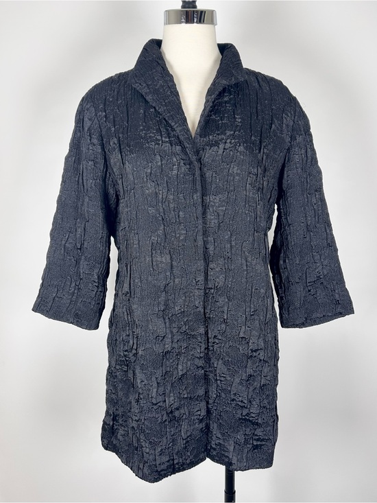 Eileen Fisher Jackets & Blazers - Eileen Fisher Crinkle Jacket Women's Medium Black 3/4 Sleeve Mid Length Textured